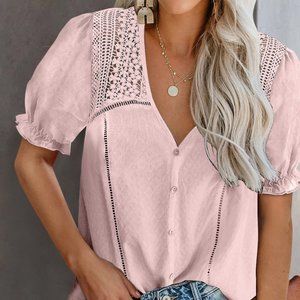 Dusty Rose Crochet Trim Top  *ALL ITEMS ARE NEW! FROM MY CLOSED BOUTIQUE*